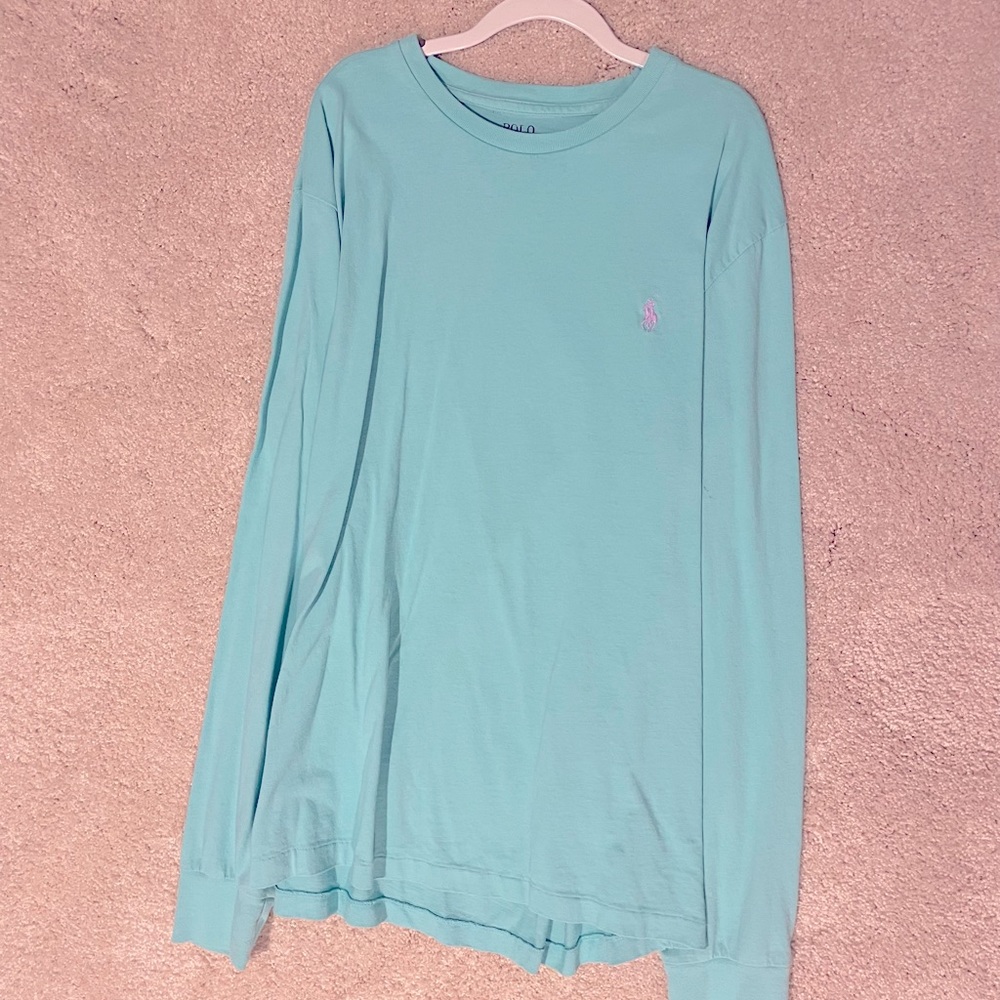 Polo - Mens Green Long Sleeve. Medium.